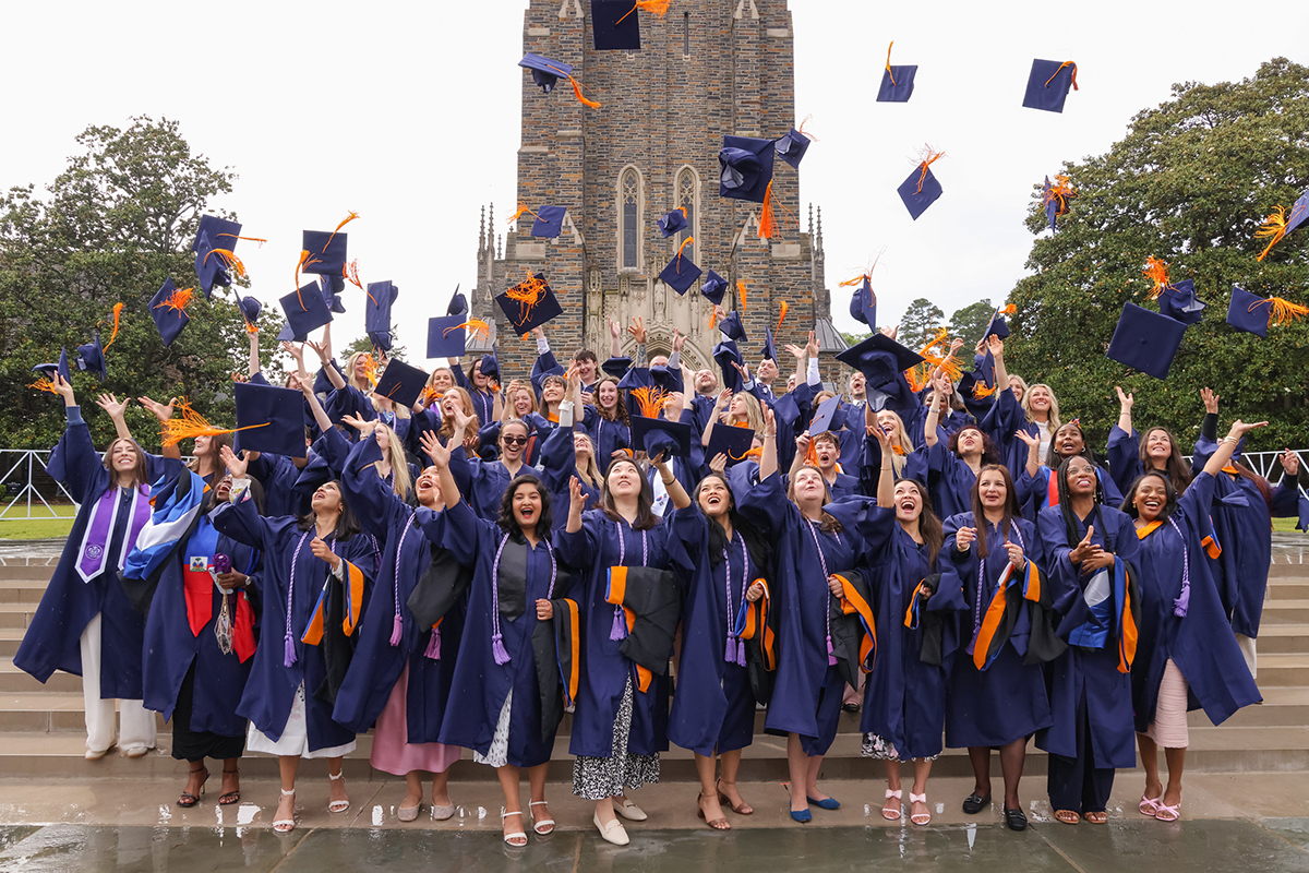 School of Nursing Spring 2025 Graduates on the steps of Duke Chapel