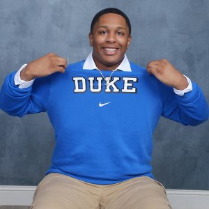 Patrick Webster wearing a Duke sweatshirt